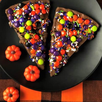 Chocolate Pizza slice decorated for Halloween