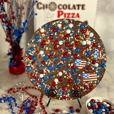 Red white blue chocolate pizza