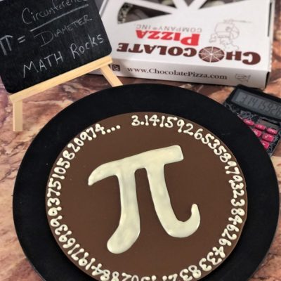 Pi Day Chocolate Pizza with about 40 decimal places around the edge of the pizza