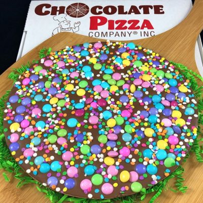 fundraiser celebrate spring chocolate pizza with pastel candies