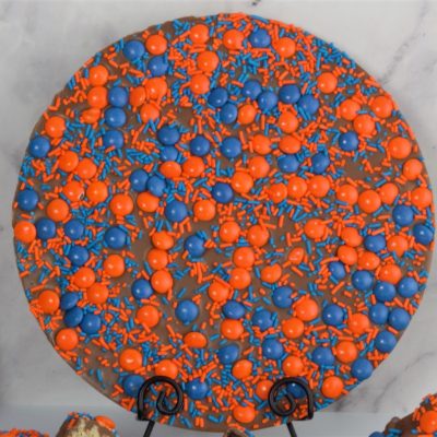 Go Orange Chocolate Pizza with orange blue candies