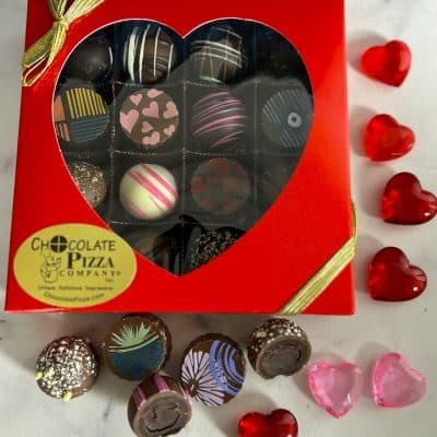 assorted truffles in a heart box