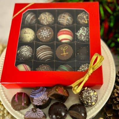 16 chocolate truffles in red gift box