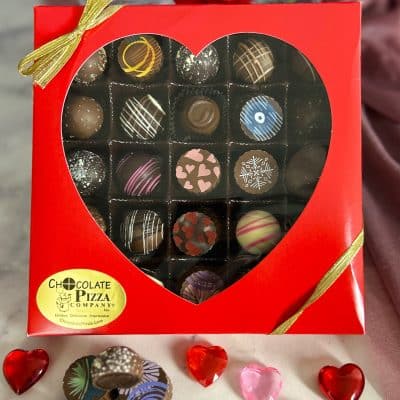 red heart box of 25 assorted chocolate truffles